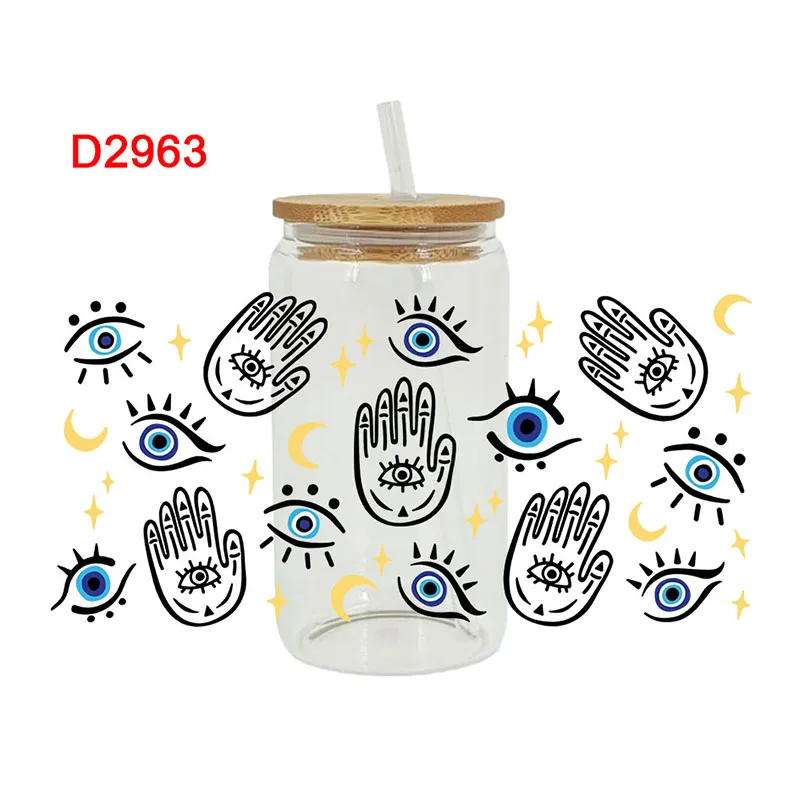 Evil Eyes 3D UV DTF Transfer Sticker per The 16oz Libbey Glasses Wraps Bottles Cup Sticker D2862