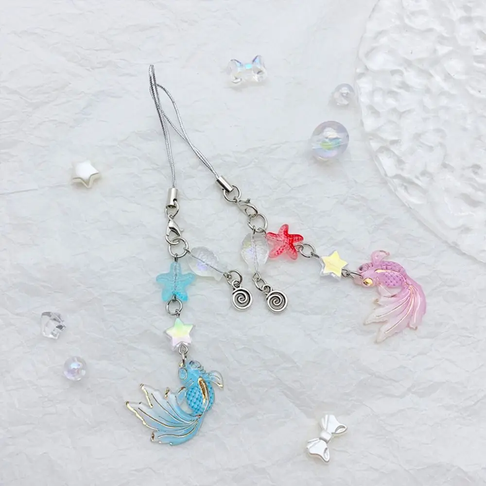 Acrylic Koi Star Phone Charm DIY Handmade Beaded Shell Dolphin Mobile Phone Chain Hanging Cord Short