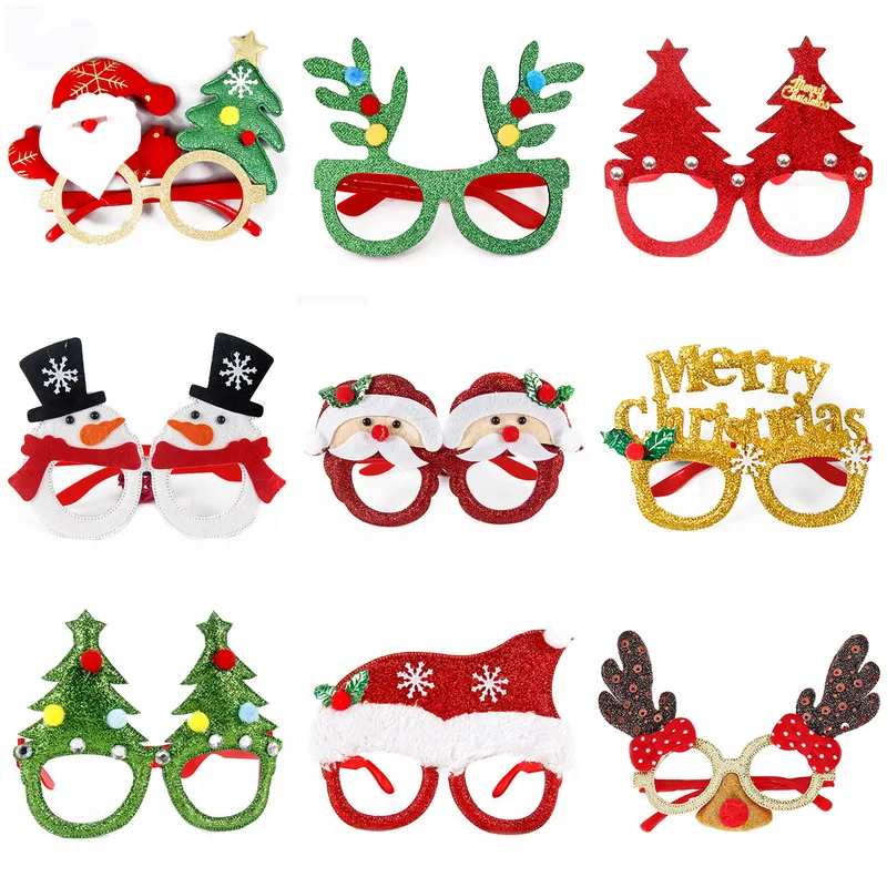 Felt Fabric Christmas Glasses Party Photo Prop Santa Reindeer Antler Snowman Tree Merry Christmas Cute Funny Festive Costume