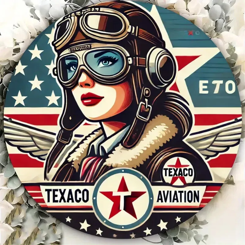 TEXACO AVIATION Aluminum Round Weatherproof Sign RETRO STYLE GARAGE MAN CAVE GAS Metal Sign