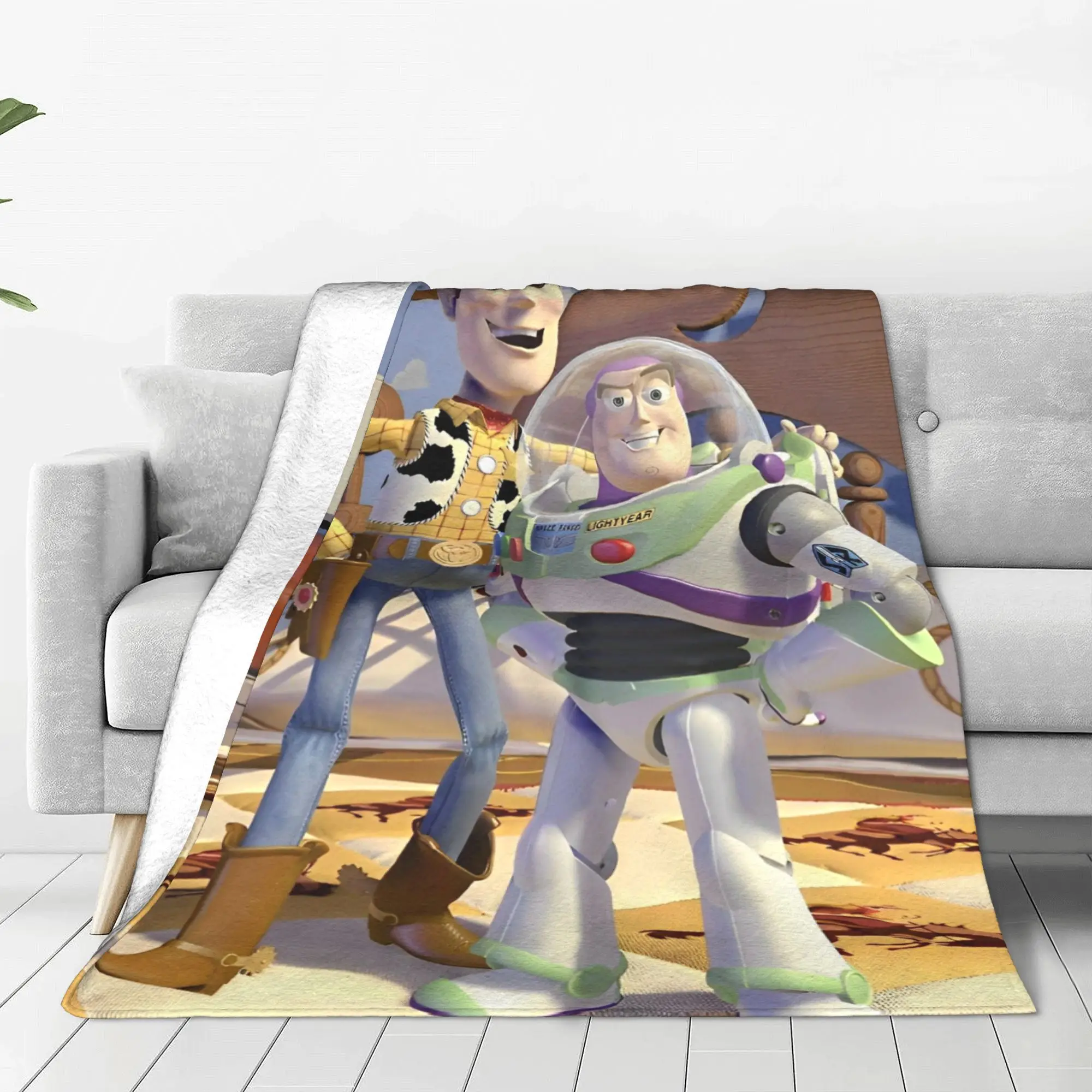 Cute Cartoon Toy Story  Blanket Fleece Woody Buzz Soft Throw Blankets for Outdoor Travel Bed Rug