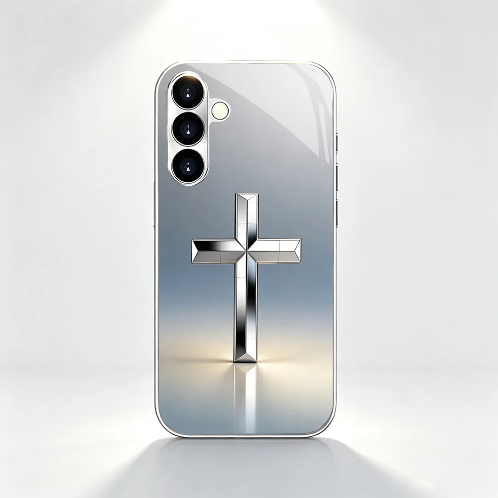 Polished Metal Cross Art s26 ultra case s25 ultra case Glass phone case for Samsung Galaxy S26 25 24 23 22 21FE Ultra Plus Shell
