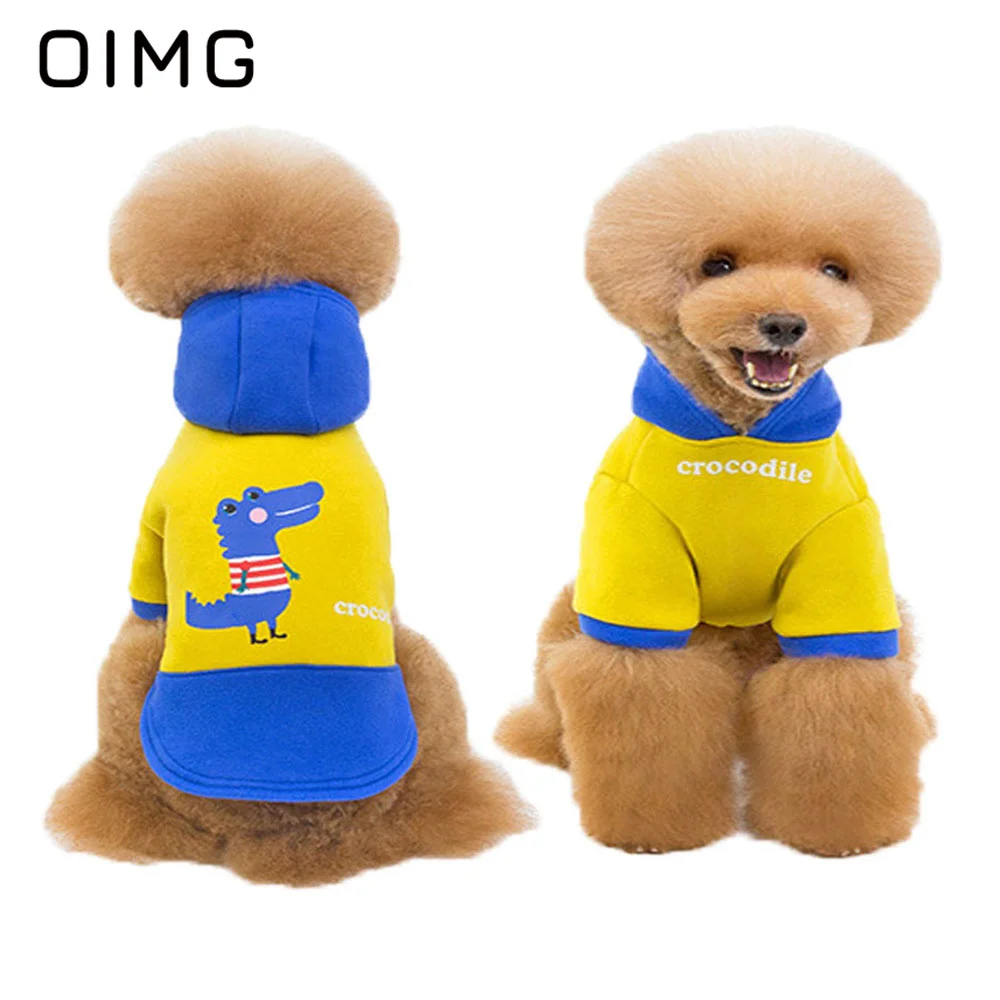 

OIMG Autumn Winter Fleece Hooded Sweater For Small Medium Dogs Yorkies Teddy Cartoon Crocodile Dog Clothes Cute Print Puppy Coat