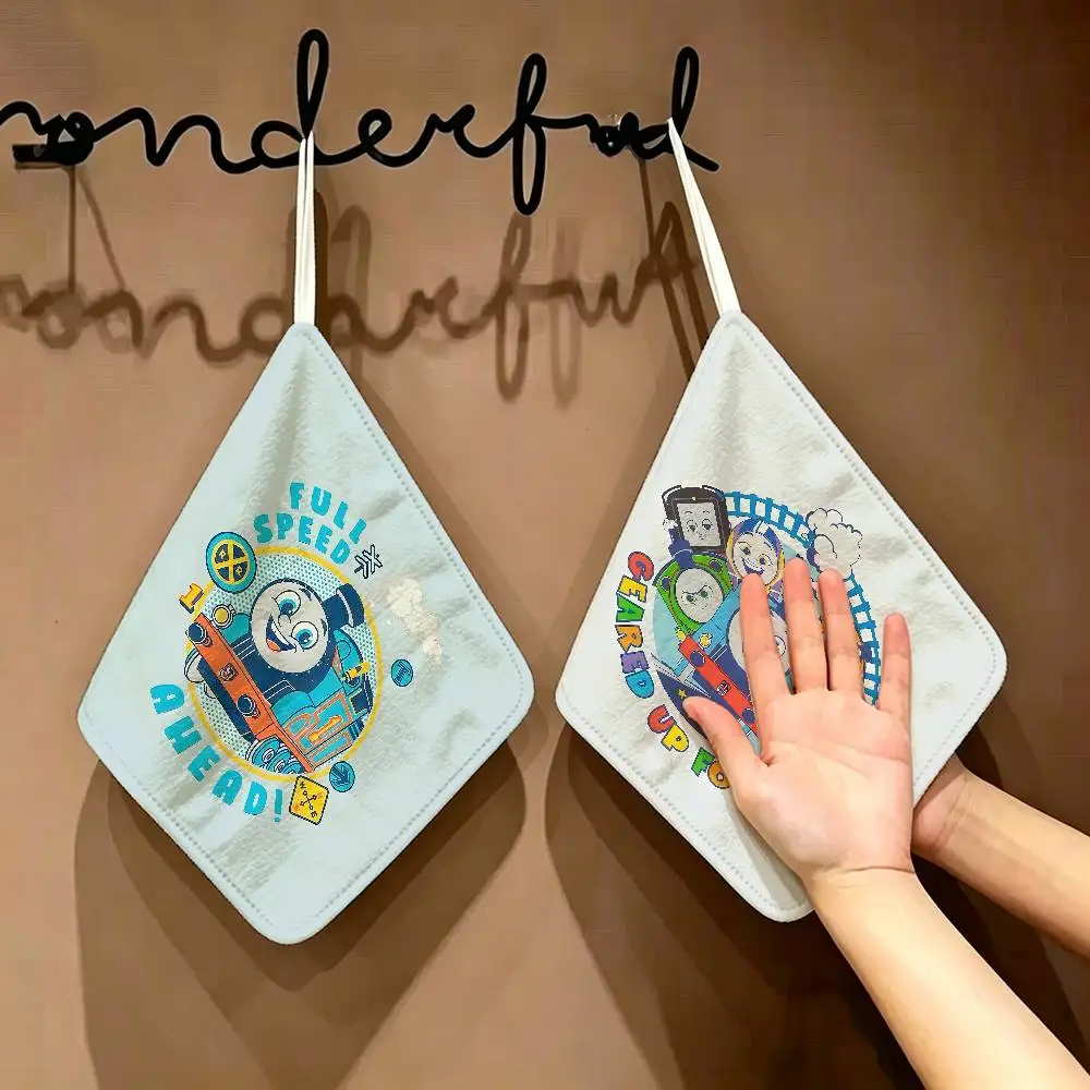 Cartoon Thomas The Train Hanging Polyester Cotton Towel, Reusable Hand Wiping Cloth, Wear Resistant for Home Kitchen Sink