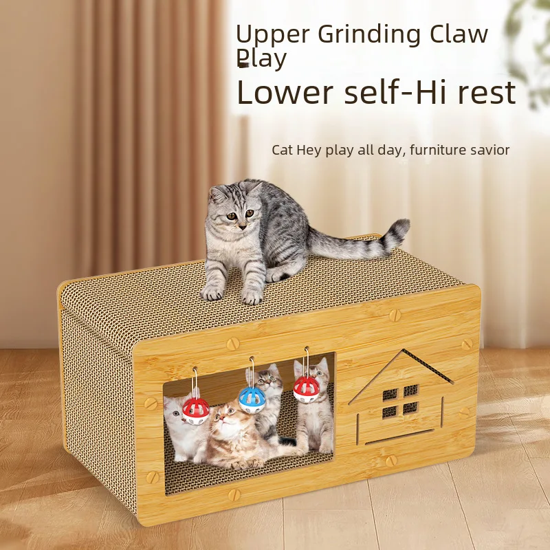 Cat scratch board cat nest multi-functional double-layer cat villa density board corrugated paper scratch-resistant cat house ca