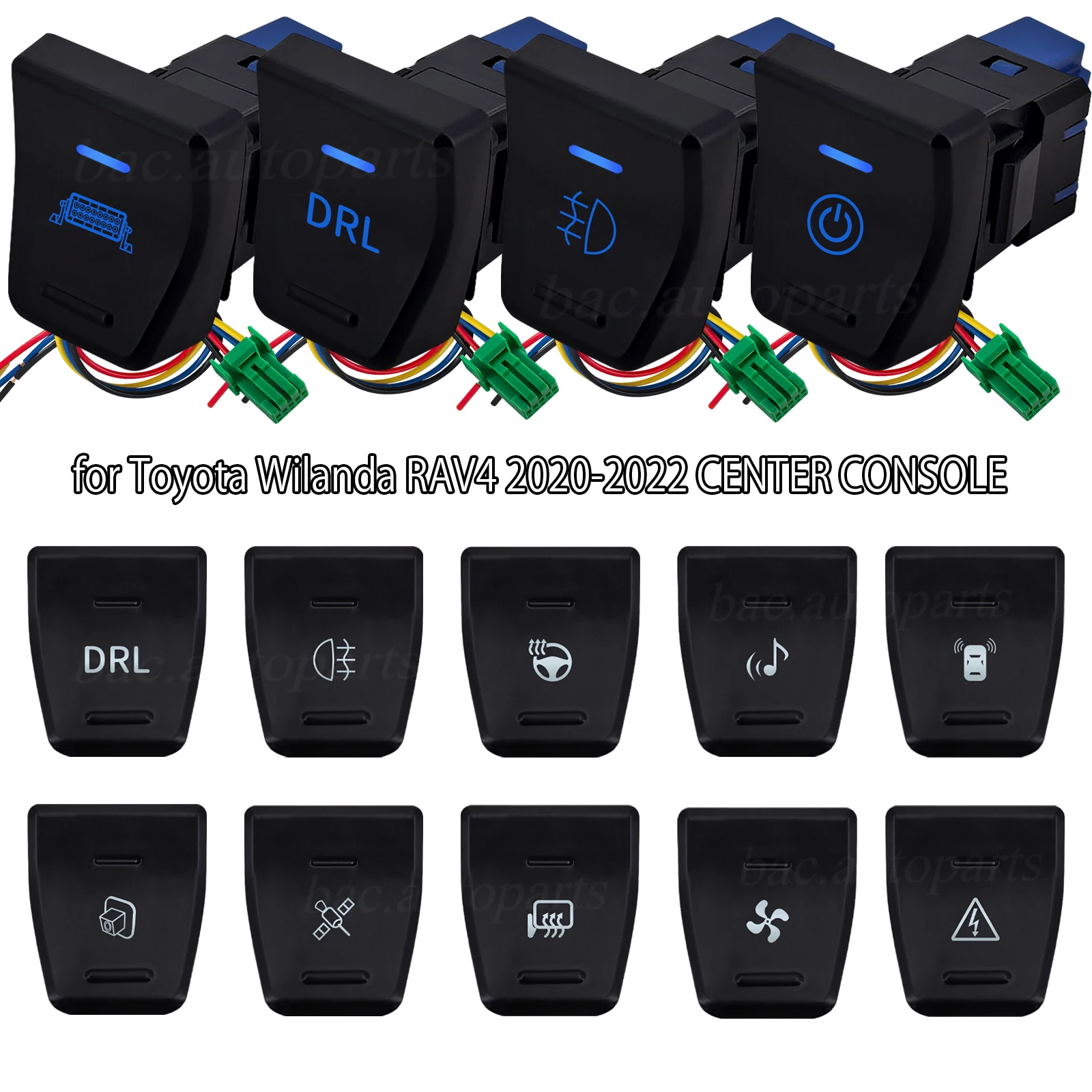 12V LED Push Switch For Toyota RAV4 XA50 2019-2025 Wilanda Blue DRL Fog Light Camera Monitor On-Off Button Heated Mirror Control