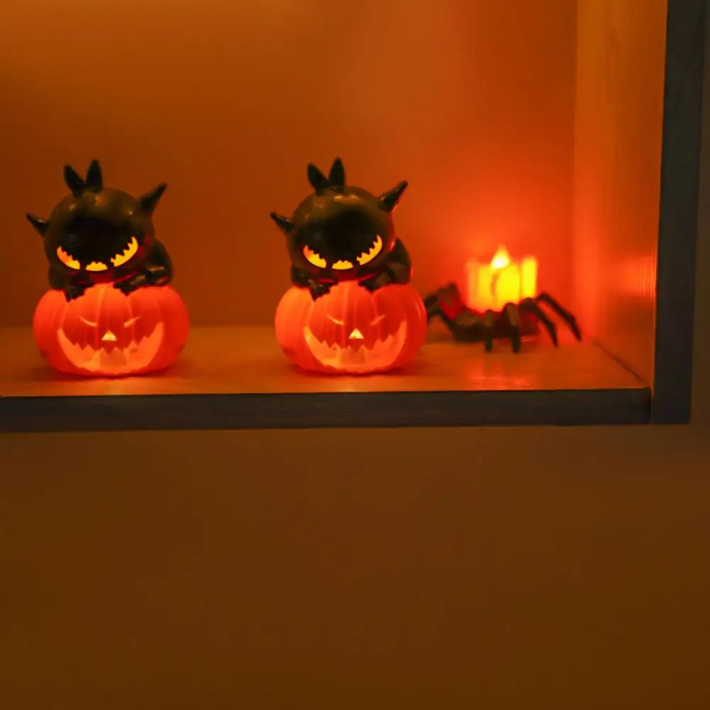 Easy to Set Up Halloween Decor Spooky Halloween Tabletop Decor Black Cat on Pumpkin Statue with Led Light Eyeball Candle Holder