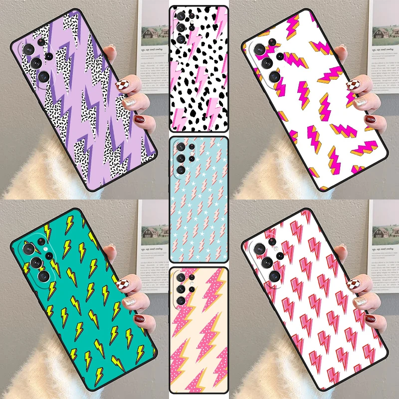 Pink Lightning Bolt Phone Case For Samsung Galaxy S23 S21 S20 FE S24 S22 Ultra Note20 S10 S9 S8 Plus Silicone Cover