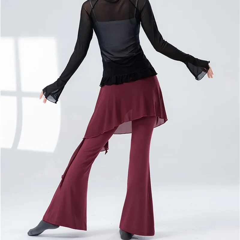 Pantaloni da danza moderna da donna Pantaloni fluidi in garza a due strati Balletto Classico Body Rima Abiti da yoga Abbigliamento da ballo elasticizzato sottile Una linea