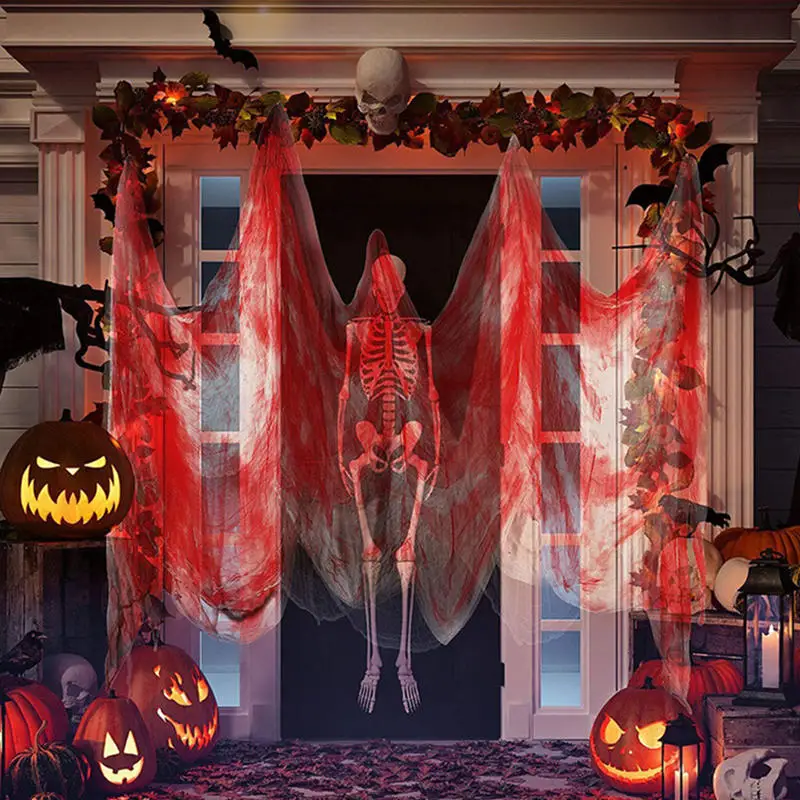 هالوين الأسود الشاش الرعب منازل مسكون ديكور الدم زاحف القماش العنكبوت شبكات حفلة المدخل جدار الشاش الإرهاب المشهد الدعامة 4.9 متر
