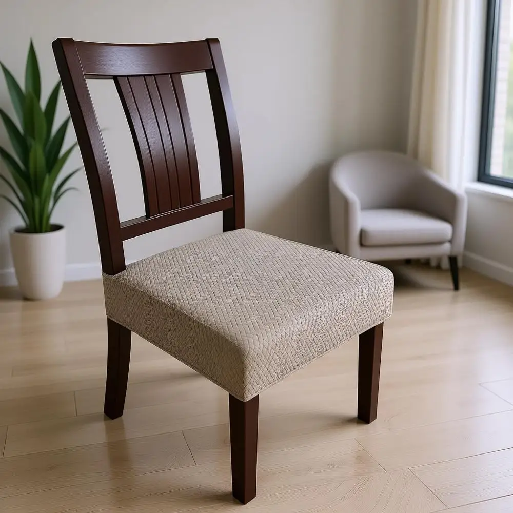 6-Pack Waterproof Dining Chair Covers, Rear-Covered, Taupe