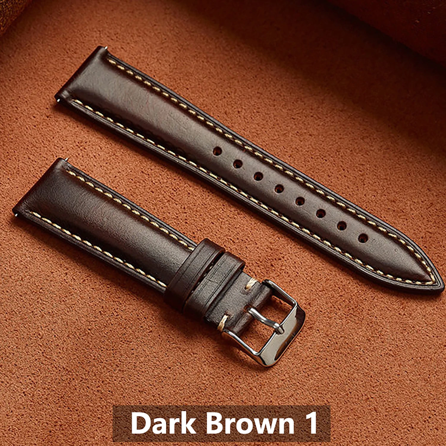 Wax Genuine Leather Men Women Watch Band Top Grain Natural Leather 18/19/20/21/22 mm Watch Strap Band Stainless Steel Buckle image 6