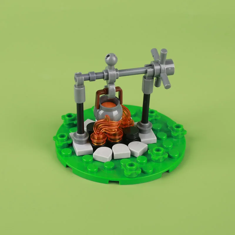 MOC Militär Mittelalterliche Bausteine Soldat Figuren Zubehör Lagerfeuer Zelt Braten Huhn Camping Szene Mini Ziegel Geschenke