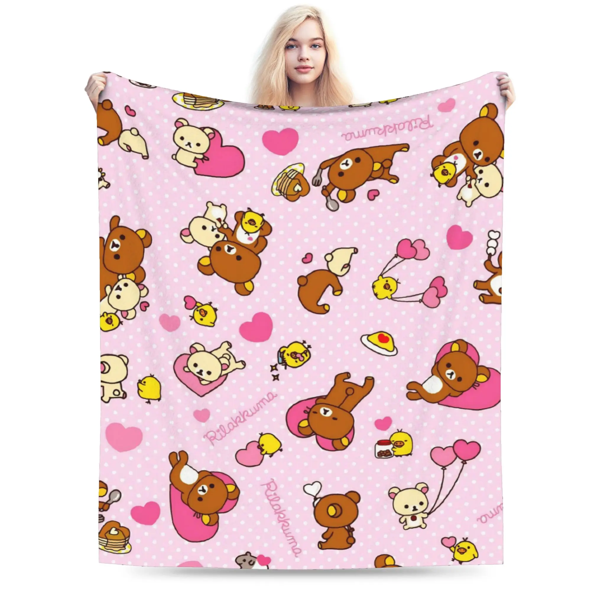 R-Rilakkumas Cartoo Throw Blanket for Couch  Soft Fuzzy Plush Blanket 50x60 Inches Multi-size Bedspreads for All Seasons