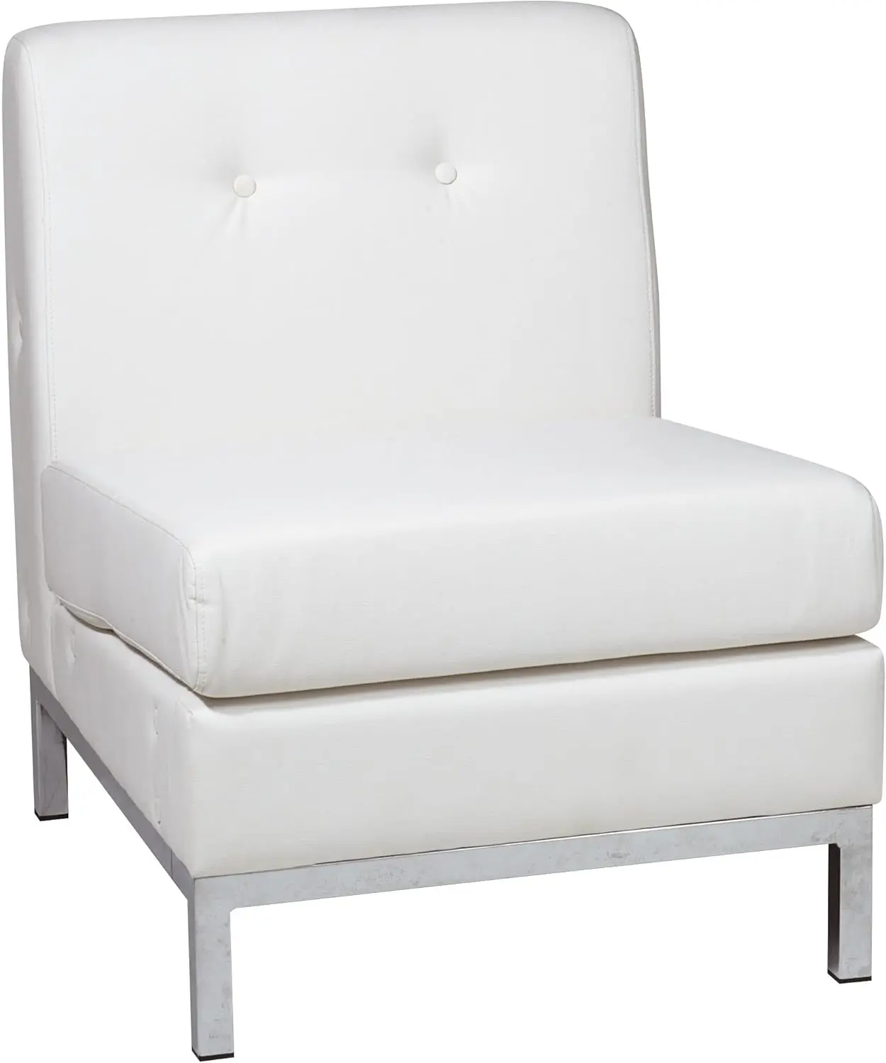 Osp Home Furnishings Wall Street Faux Leather Armless Chair With Box-Spring Cushion, Button Tufted Back, And Chrome Finish