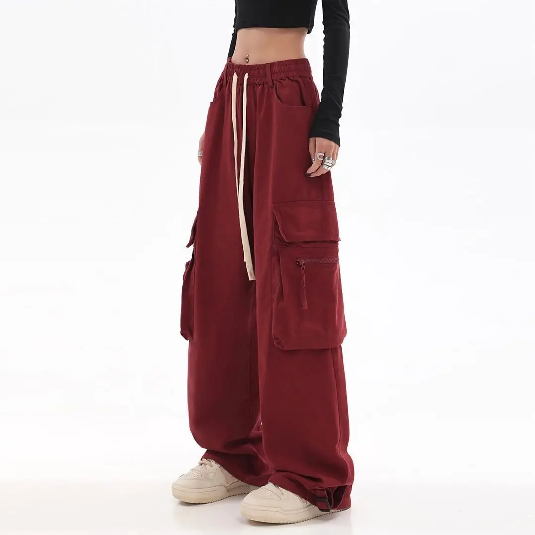 

Y2K Cargo Pants Overalls America Retro Red Pant 2023 New Harajuku Vintage Casual Loose Men Women Rock Wide Leg Pants Streetwear