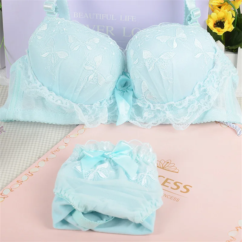 Women Lace Bra Sets Cute Girls Underwear beauty Backless Wire Free Floral Lingerie Sentual Soft Comfortable Bra& Brief Sets