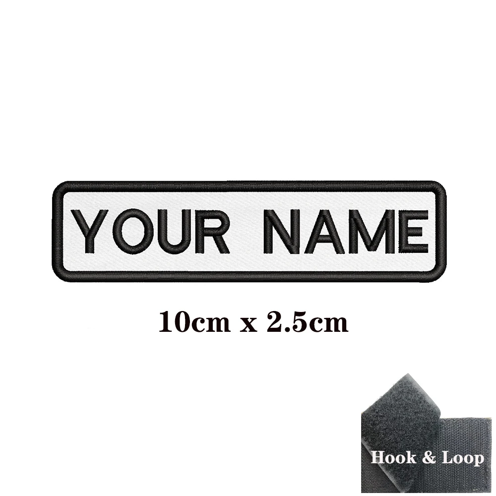 1PC nome personalizzato Patch Stripes Badge Iron On o Hook Loop 10x2.5cm 8 x2.5cm, 12x2.5cm,8x5cm,10x4cm,15x5cm,20X7cm 25x8 centimetri Bianco