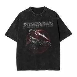 Washed T Shirt Scorpions Rock Band Hip Hop Vintage T-Shirts High Street Music Tour Streetwear Cotton Summer Tops Tees Men Women