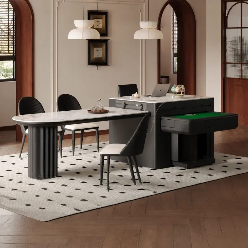 Retractable Rock Slab Island Table with Integrated Mahjong Machine Dual Purpose Household Furniture