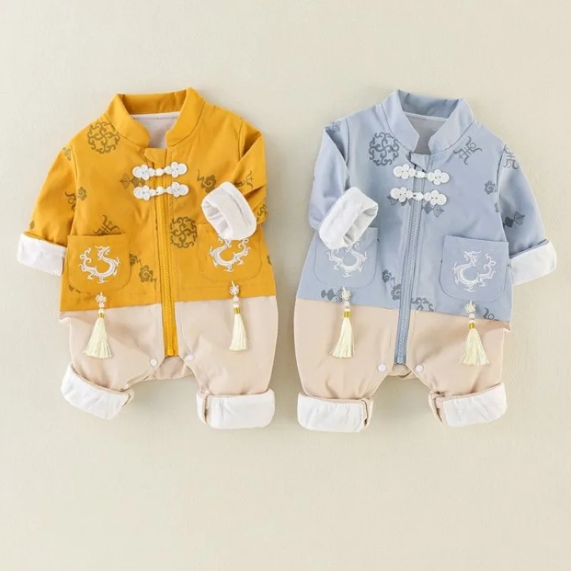 Spring Autumn Boy Baby Cotton Tang Suit Jumpsuit Chinese Traditional Children's Clothes Kawaii New Year Gifts Casual Kids Romper