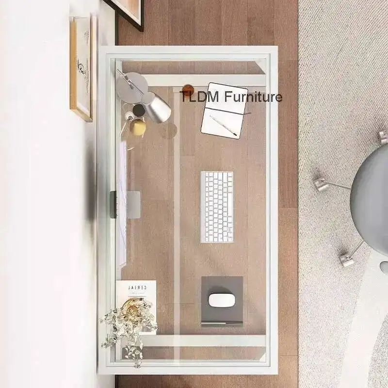 

Home Italian Tempered Glass Computer Desks Nordic Furniture Student Gaming Table Bedroom Dressing Table Transparent Writing Desk