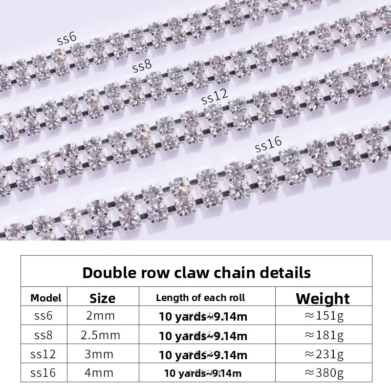 اللون اليدوية Diy مخلب سلسلة صف مزدوج الذهب والفضة أسفل مطلي معدن حجر الراين الملابس والاكسسوارات اللباس