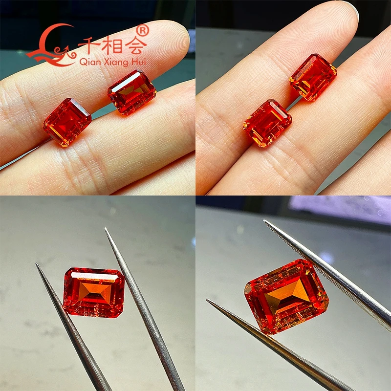 8x10mm emerald cut artificial  sapphire  padparadscha color including minor cracks and inclusions corundum loose gem stone