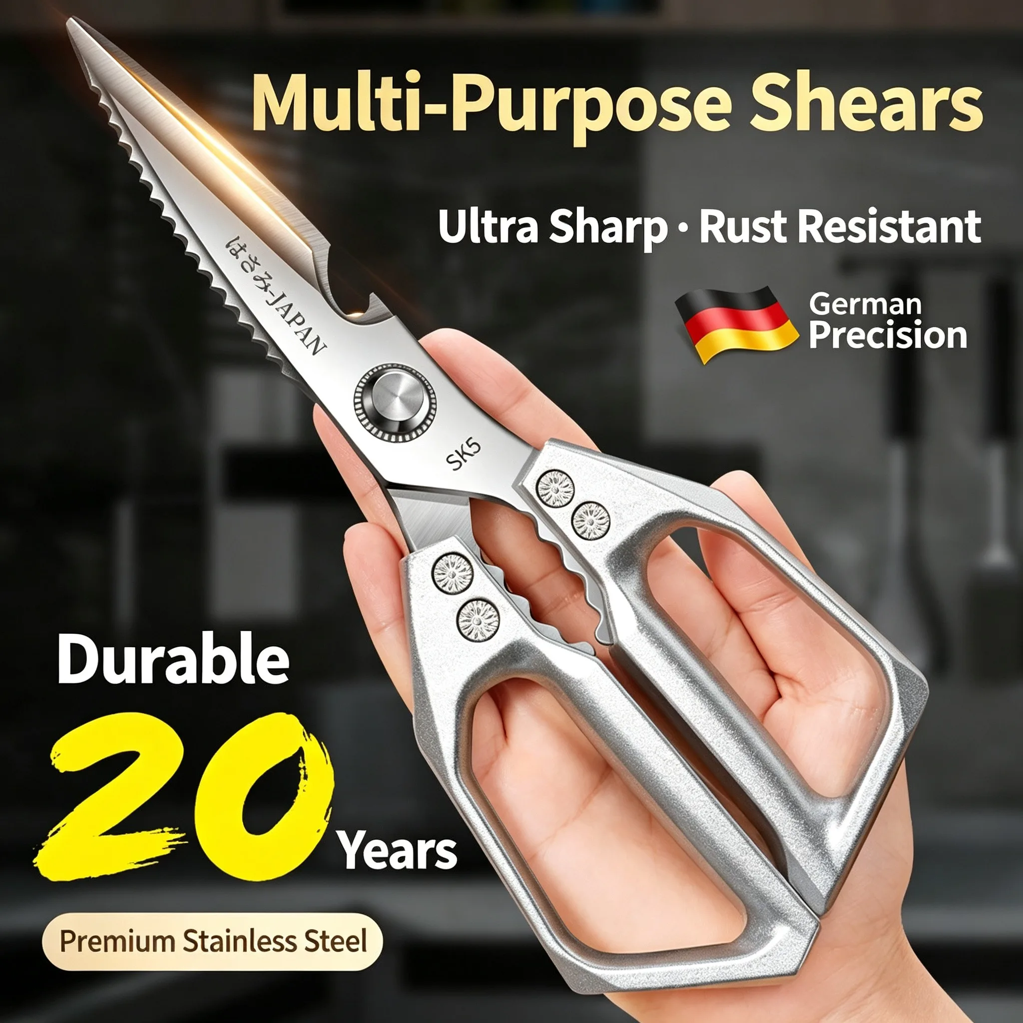 Multifunctional Stainless Steel Scissors, Suitable for the Kitchen, Specifically Designed for Cutting Chicken, Fish and Other in
