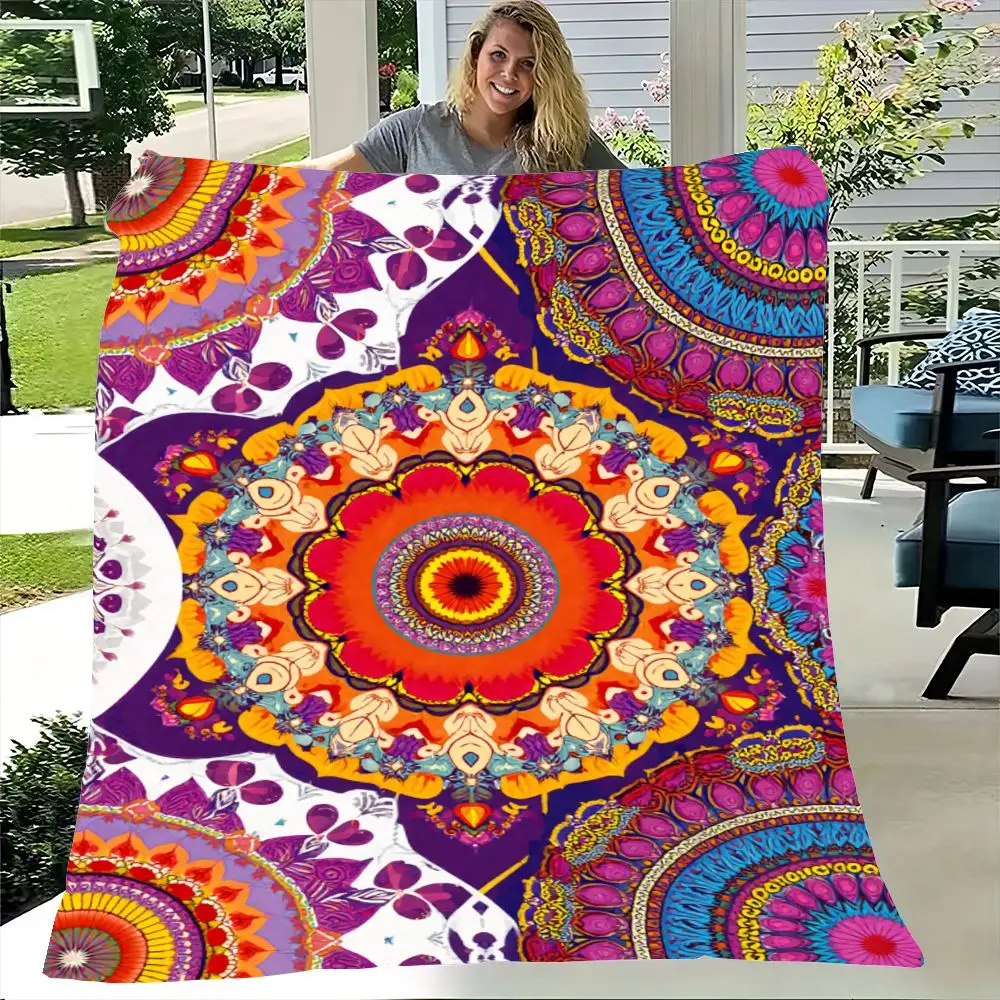 Vibrant Colorful Mandala Pattern Art Print - Intricate Symmetrical Design Featuring Floral & Circular Motifs on Deep Purple Back