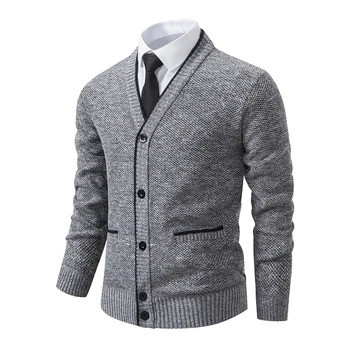 Men's knitted cardigan casual V-neck autumn and winter new sweater coat 5