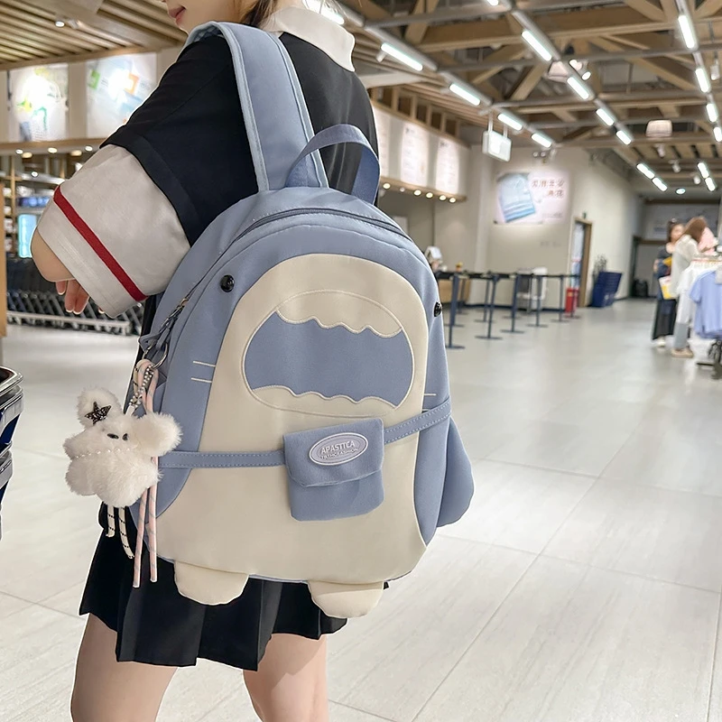 

Shark Backpack Colorblock Cute Lightweight Casual Bag For Women Teens Japanese Aesthetic School Travel Daypack Birthday Present