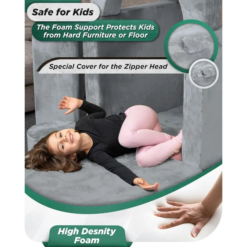 طقم أريكة للأطفال مكون من 11 قطعة باللون الرمادي، أثاث غرفة اللعب للأطفال الصغار، أريكة مقطعية قابلة للتحويل مع وسائد إسفنجية #5