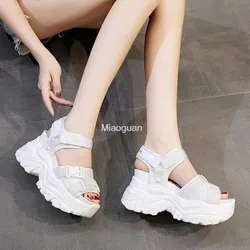 Platform Sandals Footwear for Woman White Black Wedge Heel Fashion Sports Round Head Non-slip Casual Shoes Classic Outdoor 2024