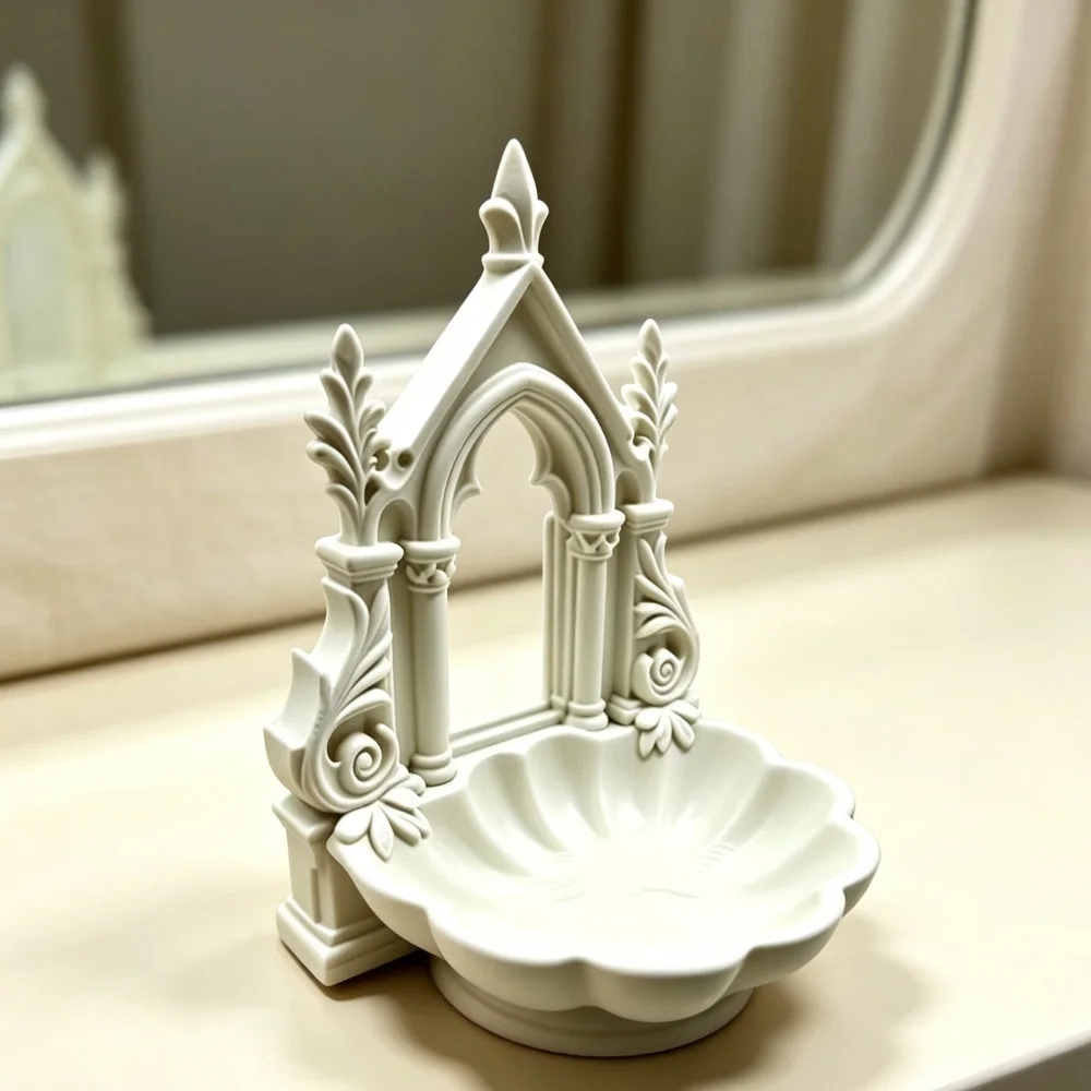 3D Printed White Gothic Arch Shell Tray Mini Decorative Jewelry Rack Dressing Table Desktop Shelf Decoration Decoration