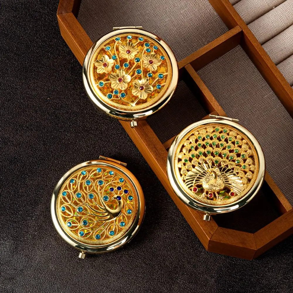 Espelho de maquiagem de metal requintado espelho gliter decorativo portátil espelho dupla face elegante espelho de bolso crianças