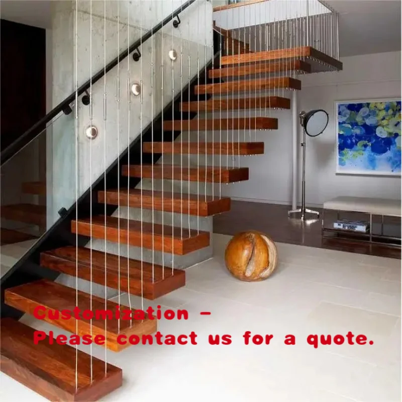 custom.Modern Indoor Open-Tread Floating Staircase Durable Stainless Steel Design with Customizable Riser Height Apartments