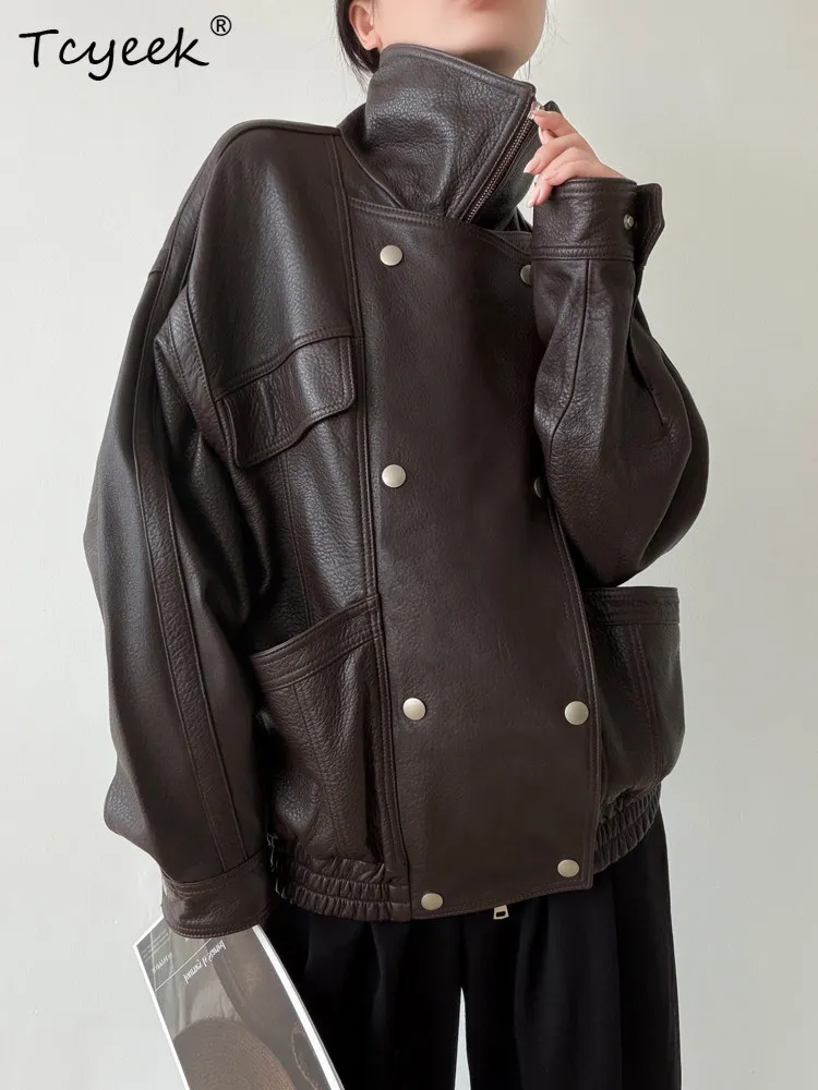 Tcyeek veste en cuir véritable femmes printemps automne vêtements en peau De mouton naturelle manteau en cuir femmes manteaux coupe ample Jaqueta De Couro