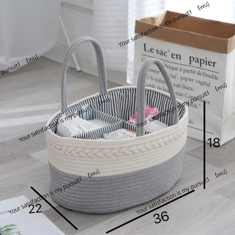 Original white hand-held cotton rope woven hand basket, fringed storage and finishing removable frame
