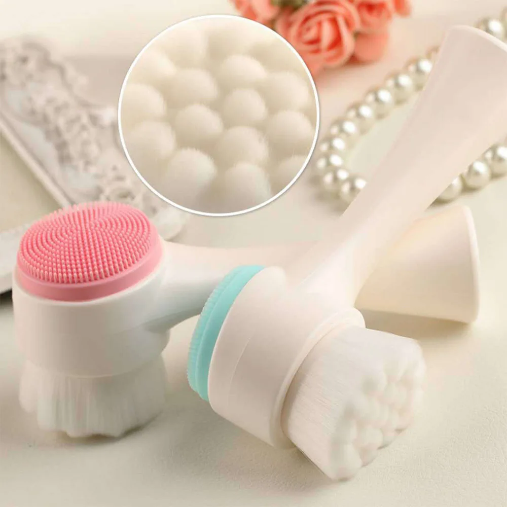 Manual Dual Facial Cleansing Brush 2-in-1 Skin Care Silicone Facial Scrubber Face Wash Brush for Deep Pore Exfoliation Massaging