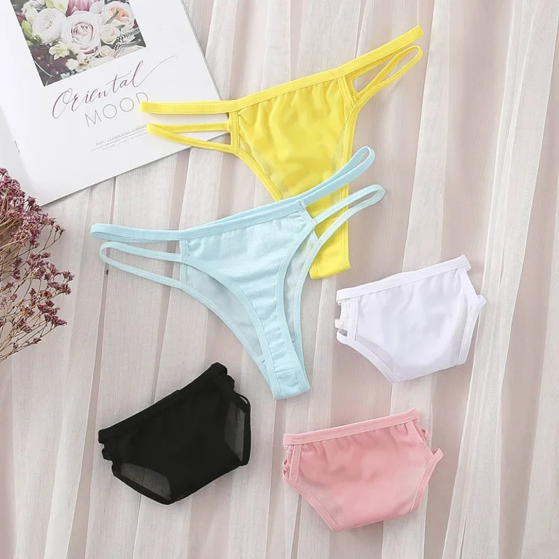 Women thongs bright solid color sexy underwear classic fashion low waisted breathable cool transparent slim fit lingerie