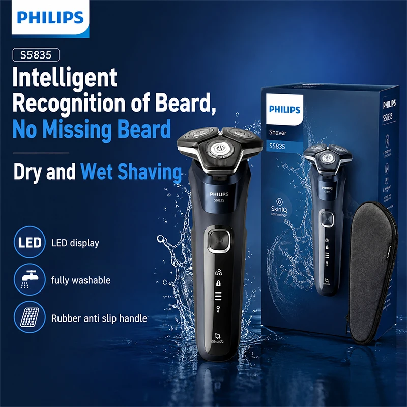 Philips S5835 Electric Shaver Rotary Wet Dry 360 Flexible Head 60 Min USB Charging Travel Case Men Grooming Kit Fully Washable
