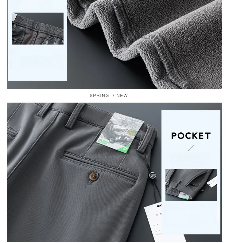 Fleece Winter Pants for Men straight loose thicken black brown high waist mens trousers big size 38 40 42 44 warm pants overall