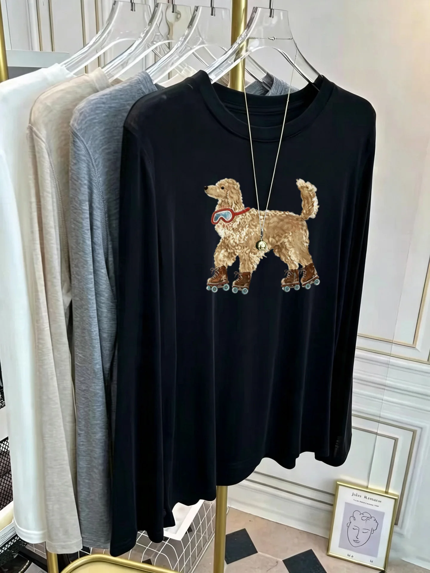 Korean Style Women's Long Sleeve T-Shirt Soft Sunscreen Print Thin Mask Base Shirt Early Autumn Fashionable Cotton Tee
