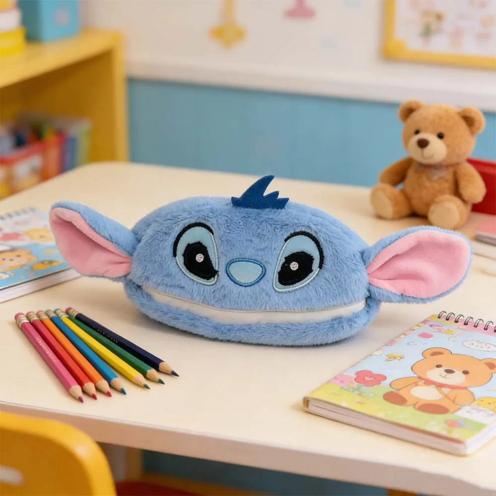 Estuche para lápices de dibujos animados de gran capacidad de Disney Stitch, bolsa de almacenamiento de oficina reutilizable con dibujos animados, organizador de escritorio y caja de almacenamiento.