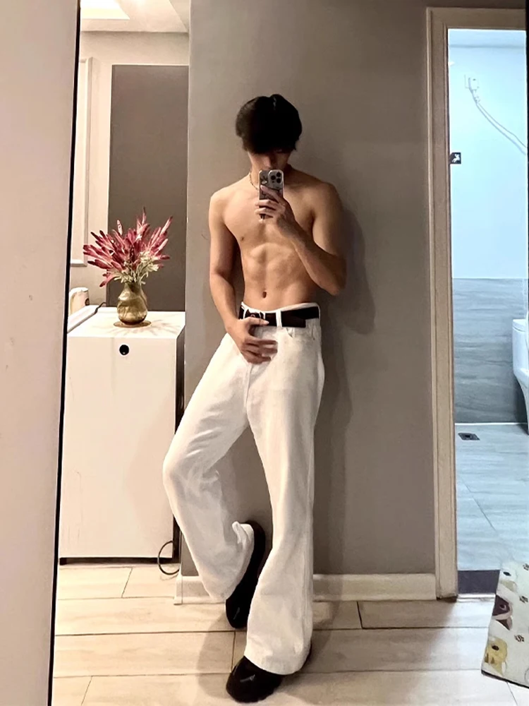 

Cleanfit American High Street белые джинсы с эластичной резинкой на талии мужские прямые брюки с высокой талией для похудения микро расклешенные брюки