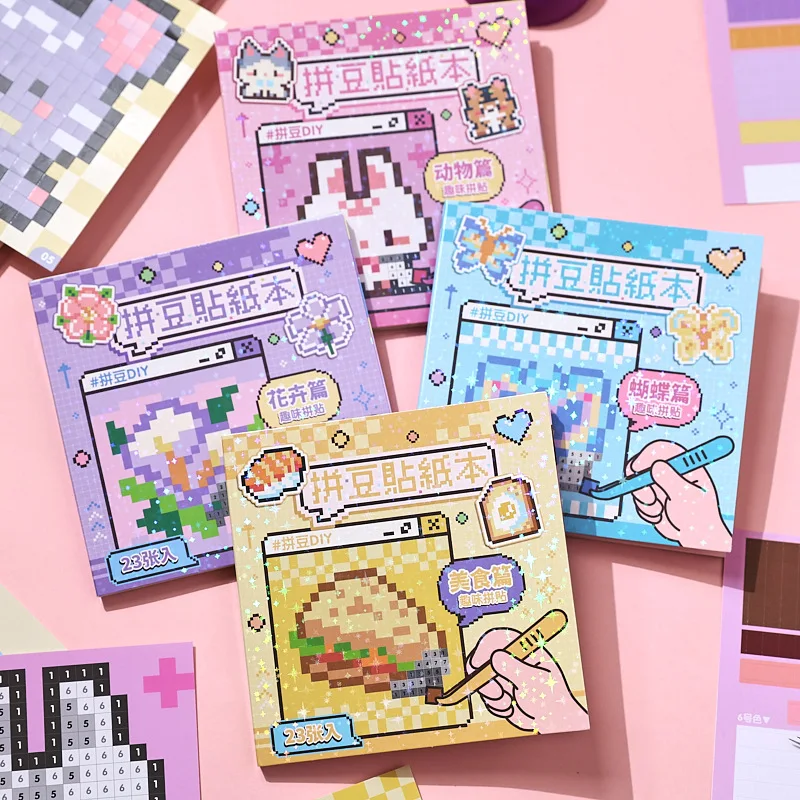 23sheets Sweetheart Soft Island Series Kawaii Cartoon Pixel Collar Sticker Book DIY Hand Stacked Stress Relieving Stickers