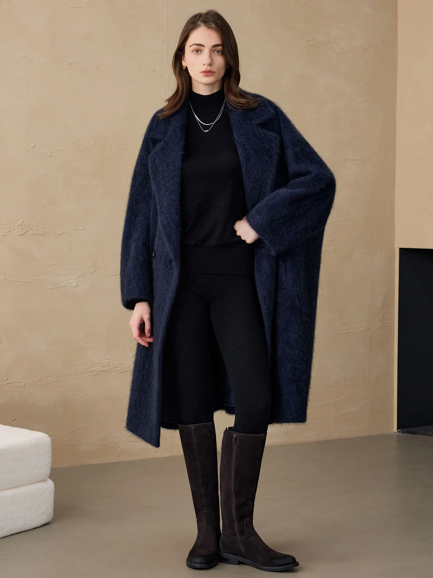 Allingentle Women's Blazer Woolen Fashion Long Jacket Big Coat 2-Button Suit Blazer for Daily Outfits Customize