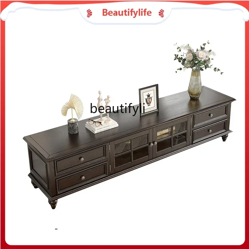 

K185 K185 American Country Solid Wood TV Cabinet Retro Living Room Floor Cabinet Coffee Table Simple TV Stand