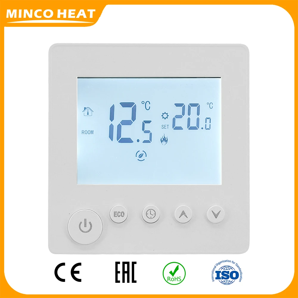 Minco Heat AC95V-240V 16A 25A Max 5500w White Electric Underfloor Heating Thermostat